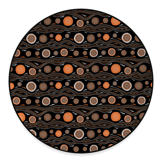 White And Orange Aboriginal Dot Print Round Floor Mat