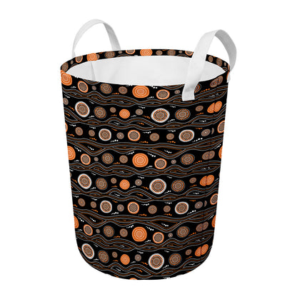 White And Orange Aboriginal Dot Print Round Laundry Basket