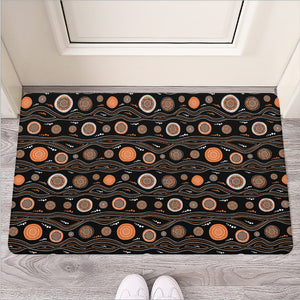 White And Orange Aboriginal Dot Print Rubber Doormat