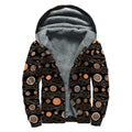 White And Orange Aboriginal Dot Print Sherpa Lined Zip Up Hoodie
