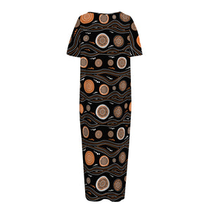 White And Orange Aboriginal Dot Print Short Sleeve Long Nightdress