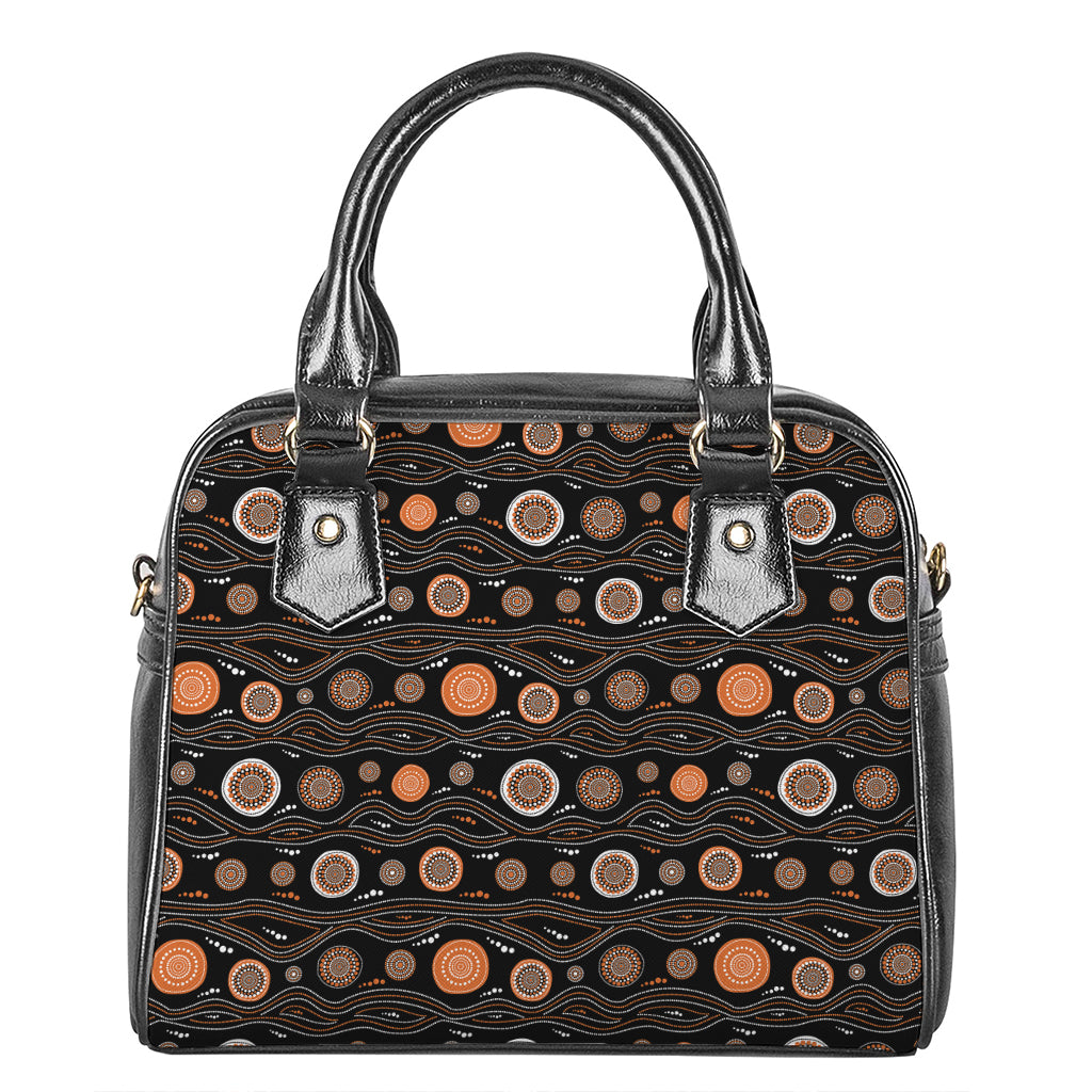 White And Orange Aboriginal Dot Print Shoulder Handbag