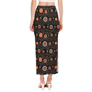 White And Orange Aboriginal Dot Print Side Slit Maxi Skirt