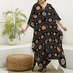 White And Orange Aboriginal Dot Print Silk V-Neck Kaftan Dress