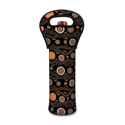 White And Orange Aboriginal Dot Print Single Neoprene Wine Tote
