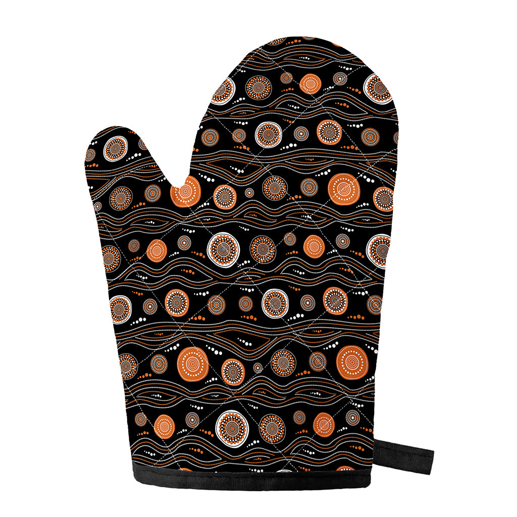 White And Orange Aboriginal Dot Print Single Oven Mitt