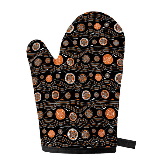 White And Orange Aboriginal Dot Print Single Oven Mitt