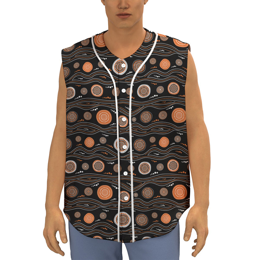 White And Orange Aboriginal Dot Print Sleeveless Baseball Jersey