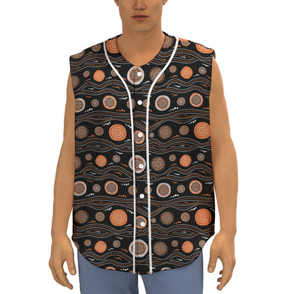 White And Orange Aboriginal Dot Print Sleeveless Baseball Jersey