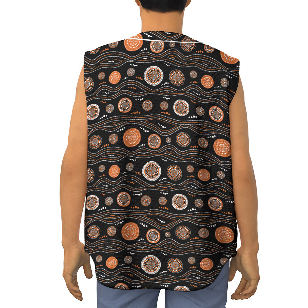 White And Orange Aboriginal Dot Print Sleeveless Baseball Jersey