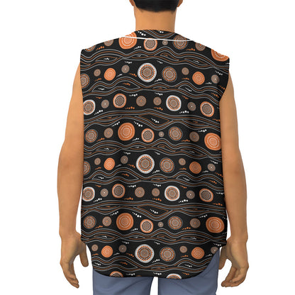 White And Orange Aboriginal Dot Print Sleeveless Baseball Jersey