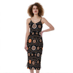 White And Orange Aboriginal Dot Print Slim Fit Midi Cami Dress