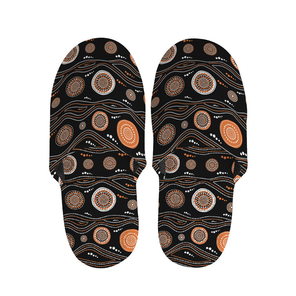 White And Orange Aboriginal Dot Print Slippers