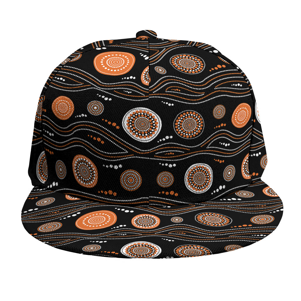 White And Orange Aboriginal Dot Print Snapback Cap