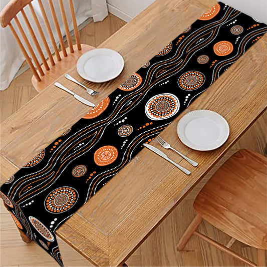 White And Orange Aboriginal Dot Print Table Runner