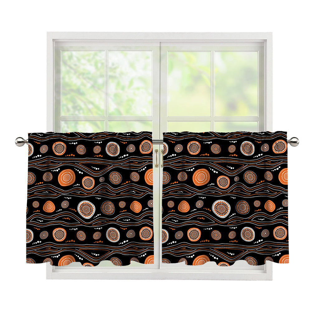 White And Orange Aboriginal Dot Print Tier Curtains