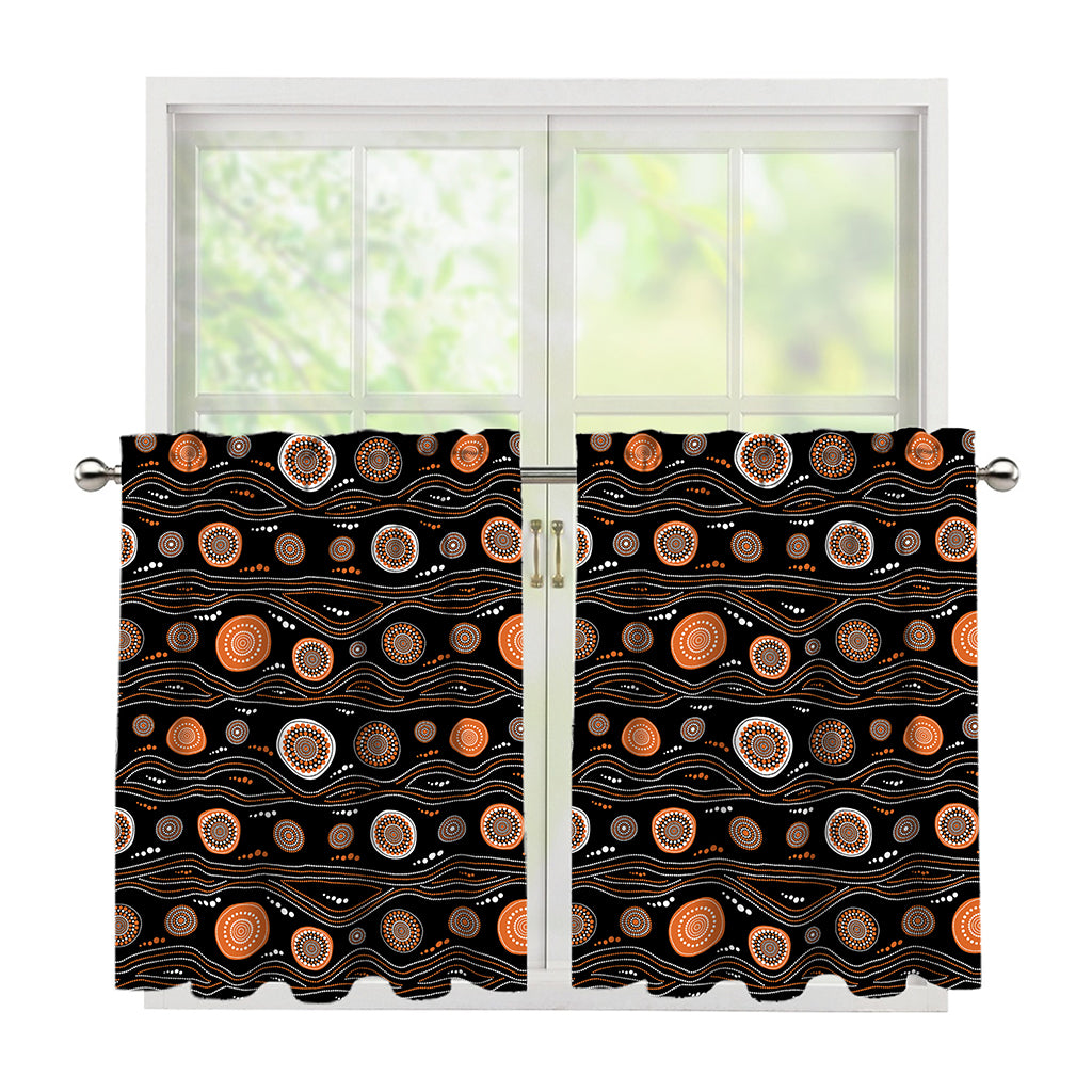 White And Orange Aboriginal Dot Print Tier Curtains