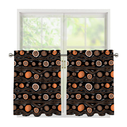 White And Orange Aboriginal Dot Print Tier Curtains