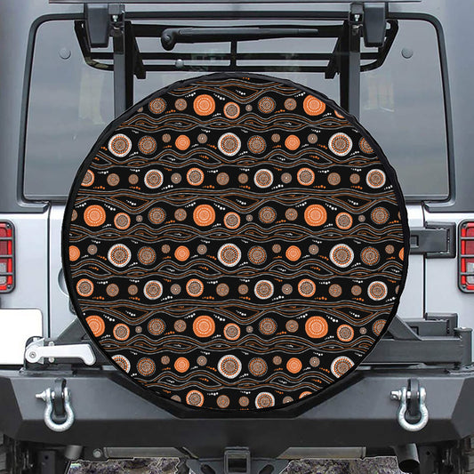 White And Orange Aboriginal Dot Print Tire Cover