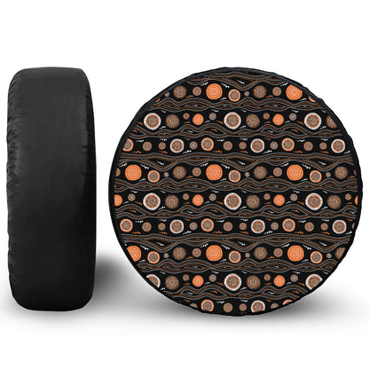White And Orange Aboriginal Dot Print Tire Cover