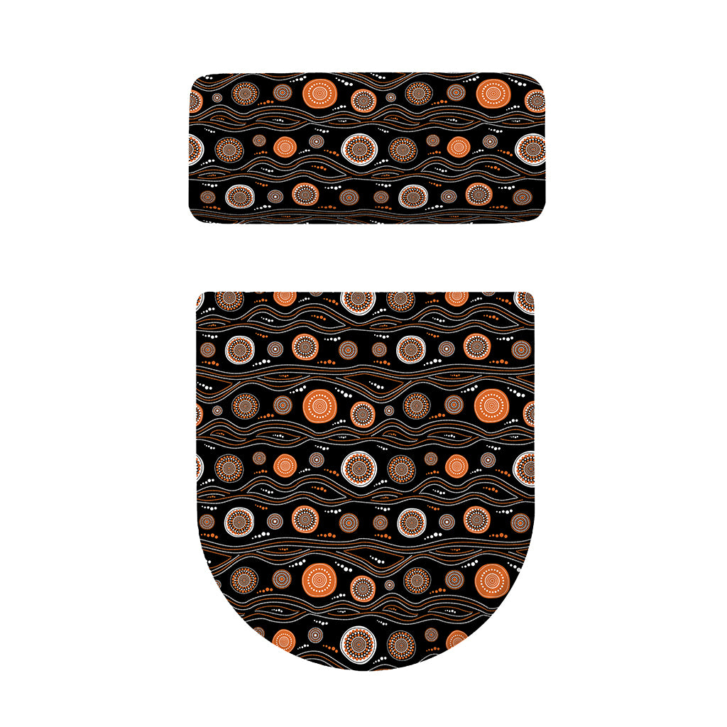 White And Orange Aboriginal Dot Print Toilet Lid And Tank Cover Set