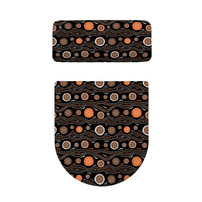 White And Orange Aboriginal Dot Print Toilet Lid And Tank Cover Set