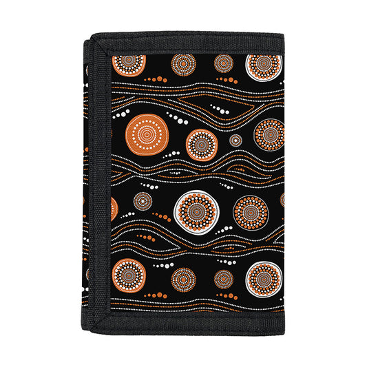 White And Orange Aboriginal Dot Print Trifold Wallet