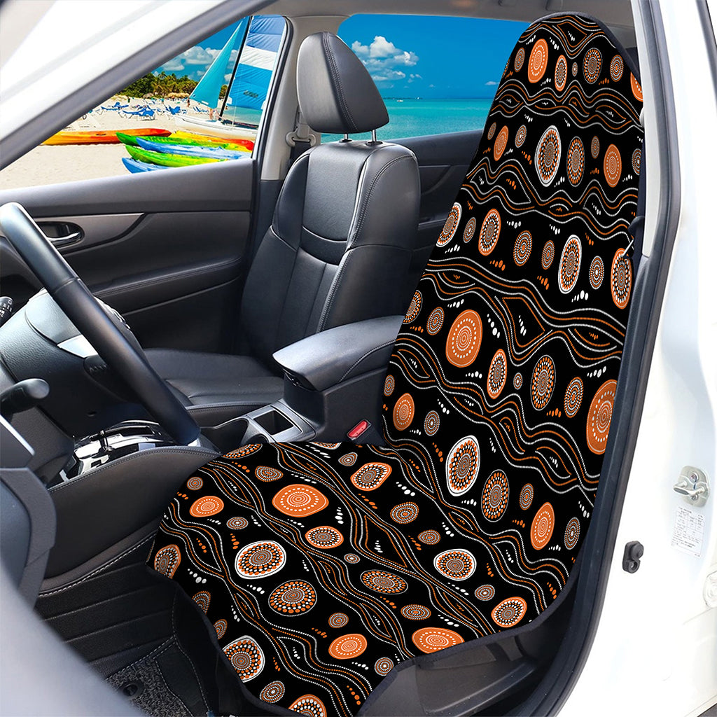 White And Orange Aboriginal Dot Print Waterproof Car Seat Cover