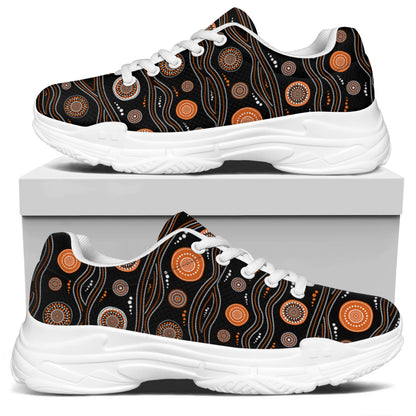 White And Orange Aboriginal Dot Print White Chunky Shoes