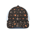 White And Orange Aboriginal Dot Print White Mesh Trucker Hat