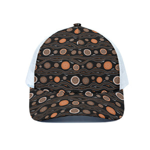 White And Orange Aboriginal Dot Print White Mesh Trucker Cap