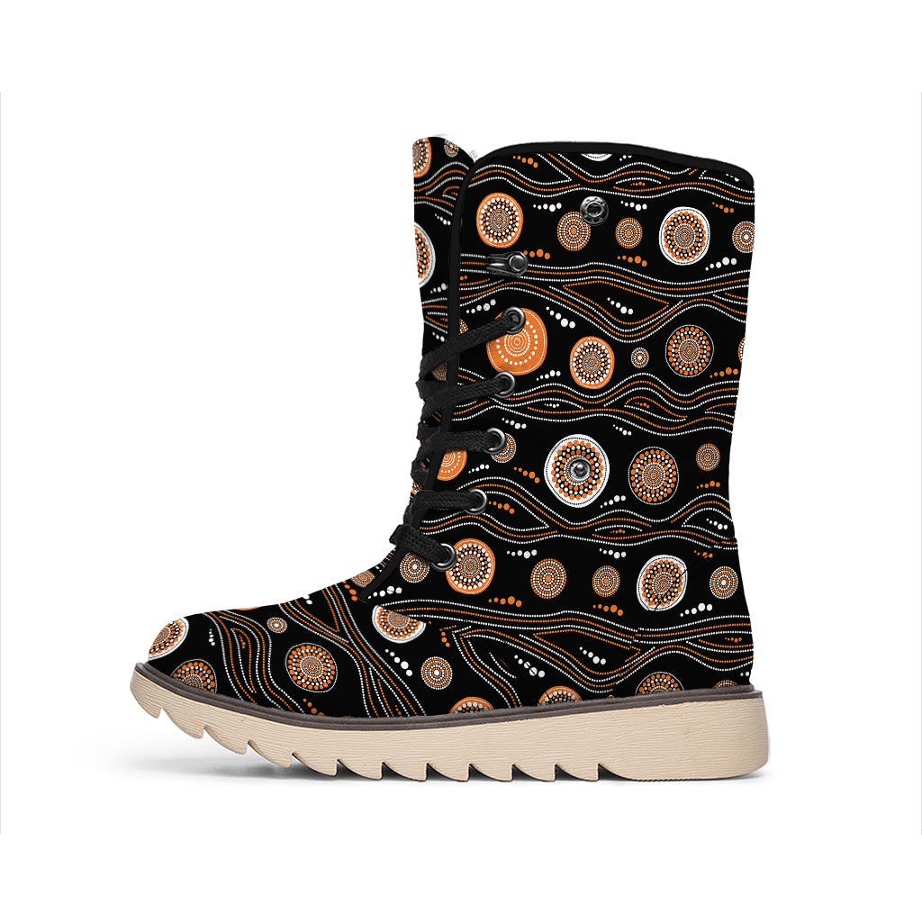 White And Orange Aboriginal Dot Print Winter Boots