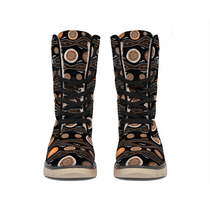 White And Orange Aboriginal Dot Print Winter Boots