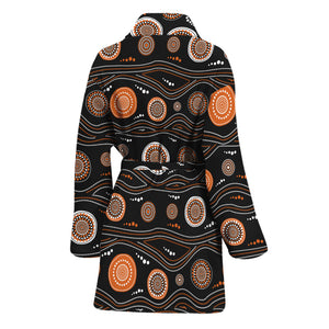 White And Orange Aboriginal Dot Print Women's Bathrobe