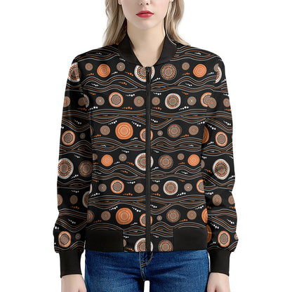 White And Orange Aboriginal Dot Print Women's Bomber Jacket