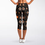 White And Orange Aboriginal Dot Print Women's Capri Leggings