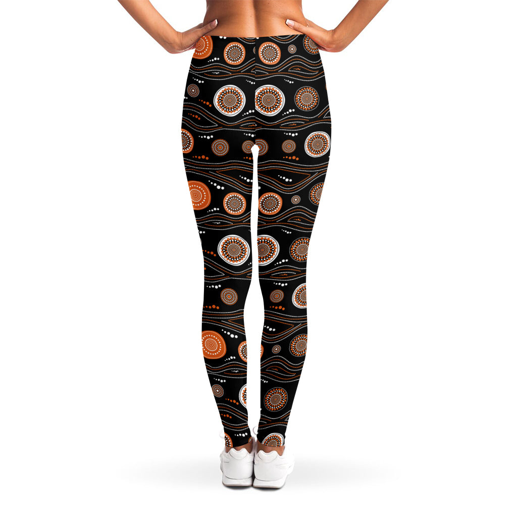White And Orange Aboriginal Dot Print Women's Leggings