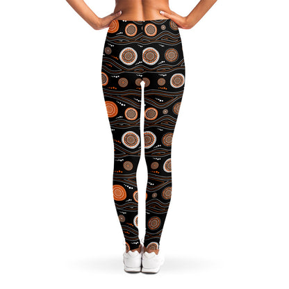 White And Orange Aboriginal Dot Print Women's Leggings