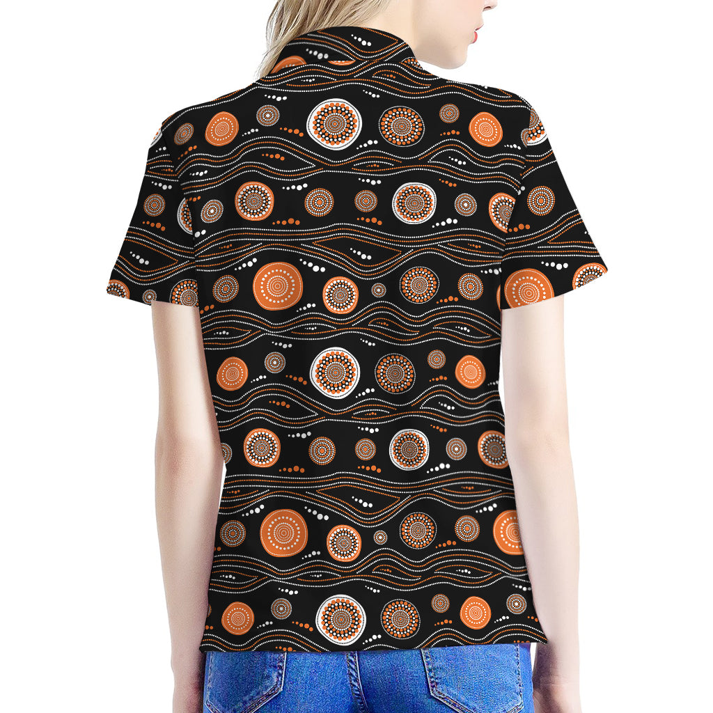 White And Orange Aboriginal Dot Print Women's Polo Shirt