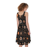 White And Orange Aboriginal Dot Print Women's Sleeveless Dress