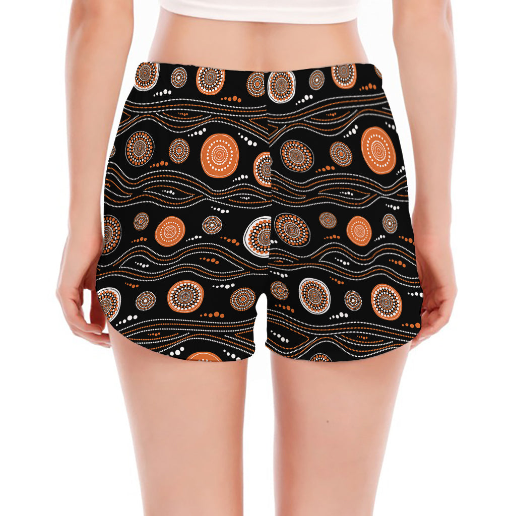 White And Orange Aboriginal Dot Print Women's Split Running Shorts