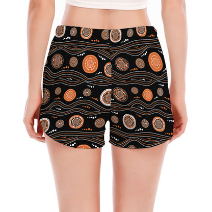 White And Orange Aboriginal Dot Print Women's Split Running Shorts