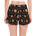 White And Orange Aboriginal Dot Print Women's Split Running Shorts