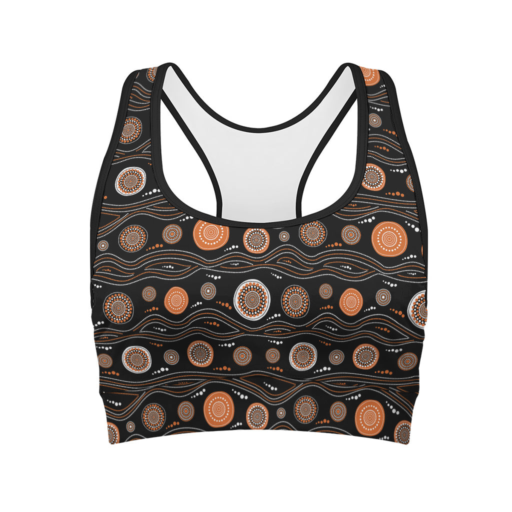 White And Orange Aboriginal Dot Print Women's Sports Bra