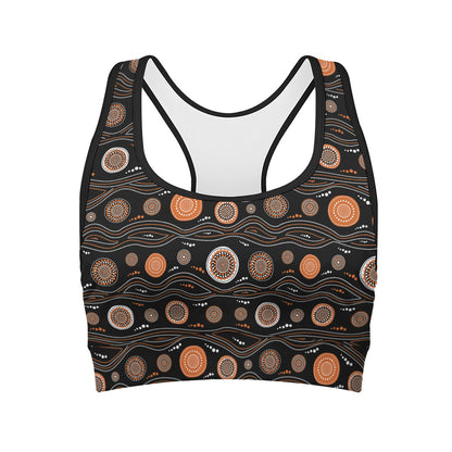 White And Orange Aboriginal Dot Print Women's Sports Bra
