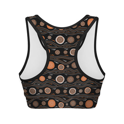 White And Orange Aboriginal Dot Print Women's Sports Bra