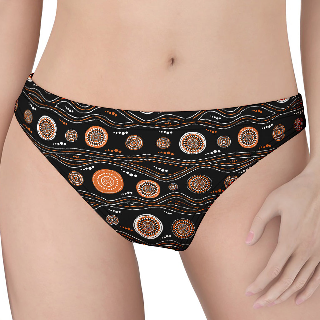 White And Orange Aboriginal Dot Print Women's Thong