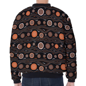 White And Orange Aboriginal Dot Print Zip Sleeve Bomber Jacket