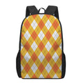 White And Orange Argyle Pattern Print 17 Inch Backpack