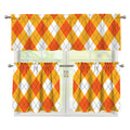 White And Orange Argyle Pattern Print 3 Piece Kitchen Curtains